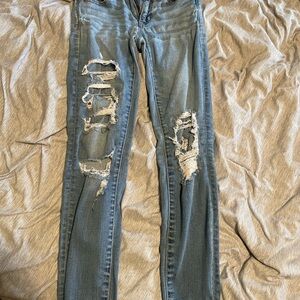 American Eagle Outfitters Blue Skinny Distressed Jeans